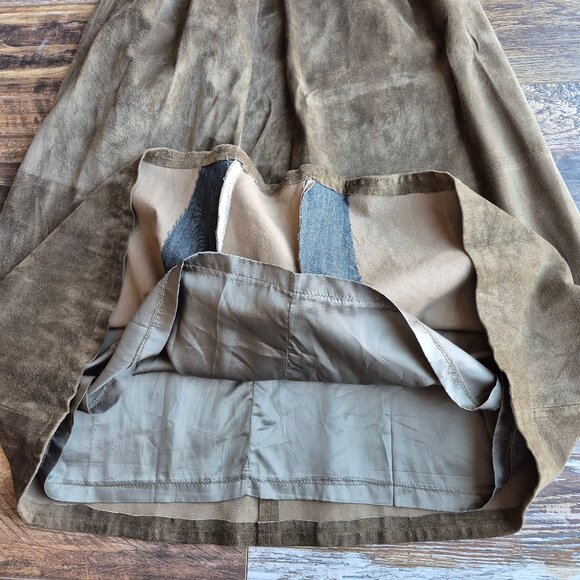 Vintage Harve Benard Holtzman Suede Pleated Maxi Skirt Pocket Olive Green - Picture 8 of 12